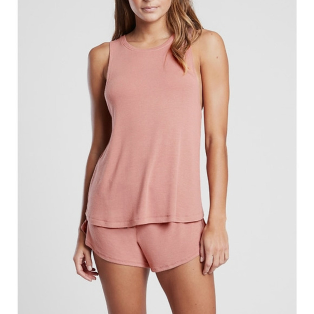 NWT ATHLETA WOMEN'S PALERMO PINK SLEEVELESS WELL RESTED RIB TANK AND SHORTS‎ 3X